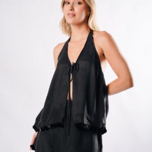 BLUSA CUELLO HALTER Y FALDA LENTEJUELAS SET