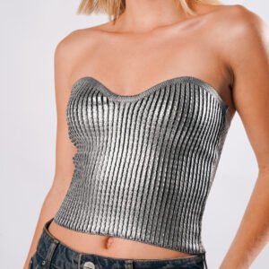 SILVER STRAPLESS TOP