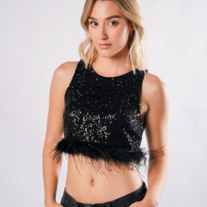 CROP FEATHER SEQUENCE TOP
